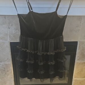Trixxi Black Velvet Ruffled Mini Dress